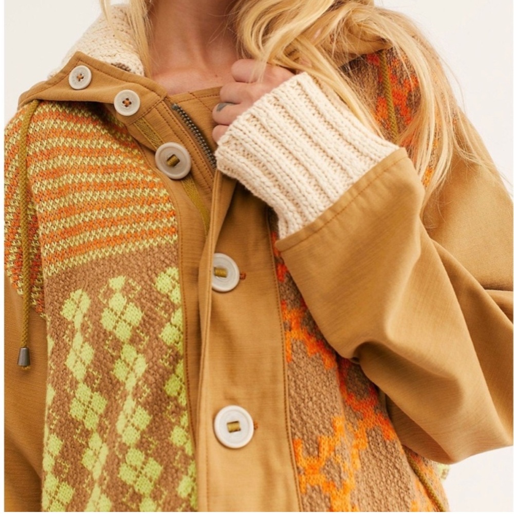Free People Reno Knit Hooded Jacket Knit Patchwork XS